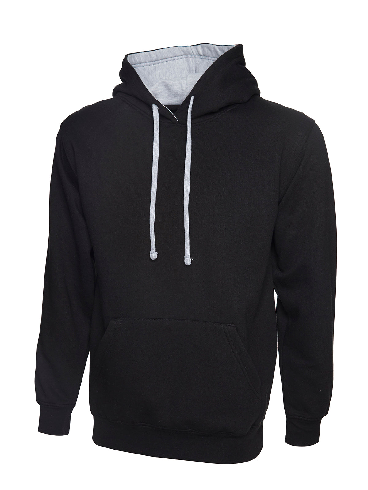 Uneek Contrast Hooded Sweatshirt Black/Heather Grey