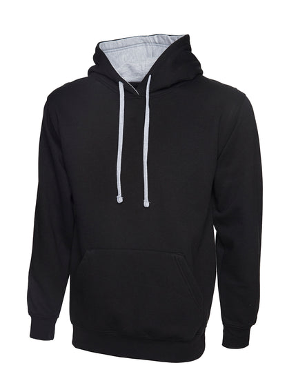 Uneek Contrast Hooded Sweatshirt Black/Heather Grey