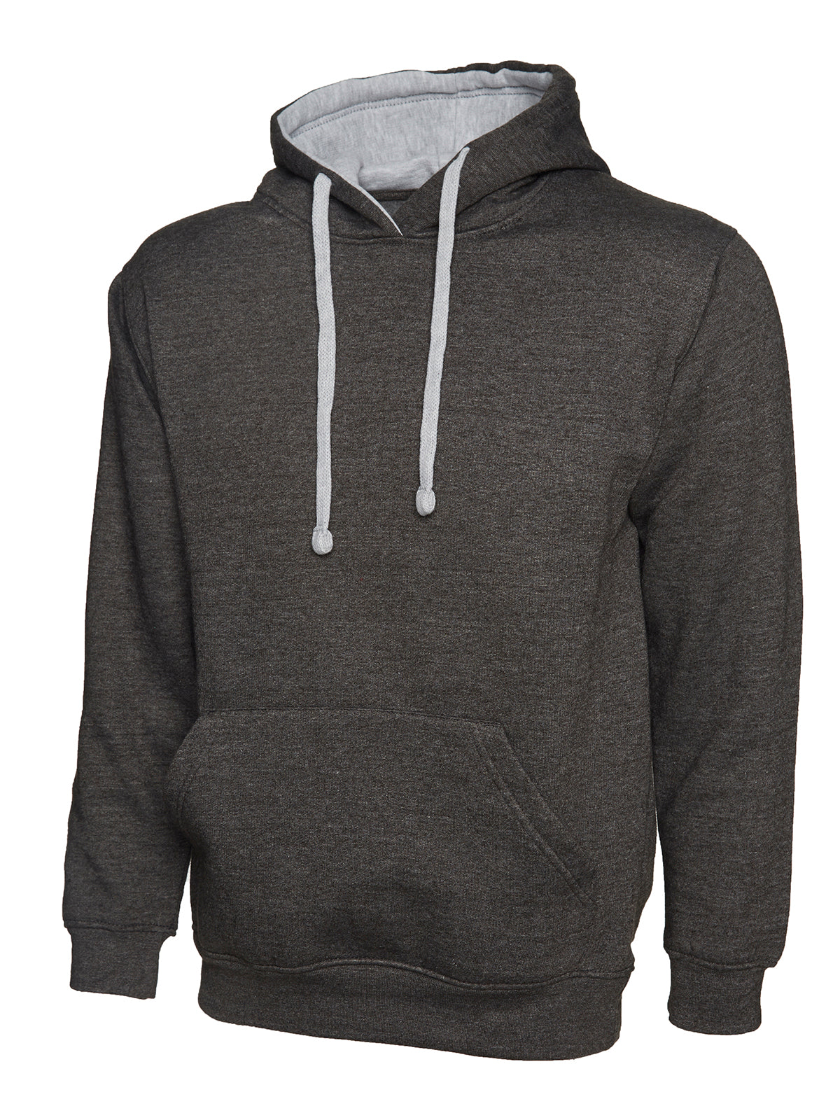 Uneek Contrast Hooded Sweatshirt Charcoal/Heather Grey