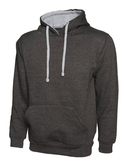 Uneek Contrast Hooded Sweatshirt Charcoal/Heather Grey