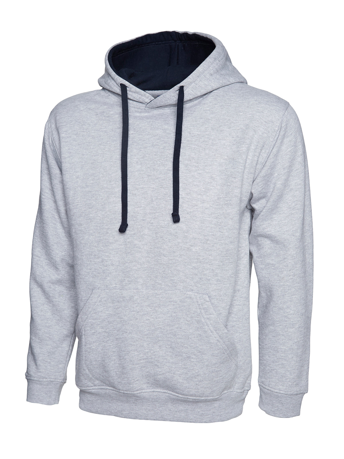 Uneek Contrast Hooded Sweatshirt Heather Grey/Navy