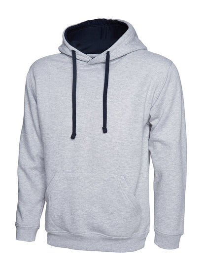 Uneek Contrast Hooded Sweatshirt Heather Grey/Navy
