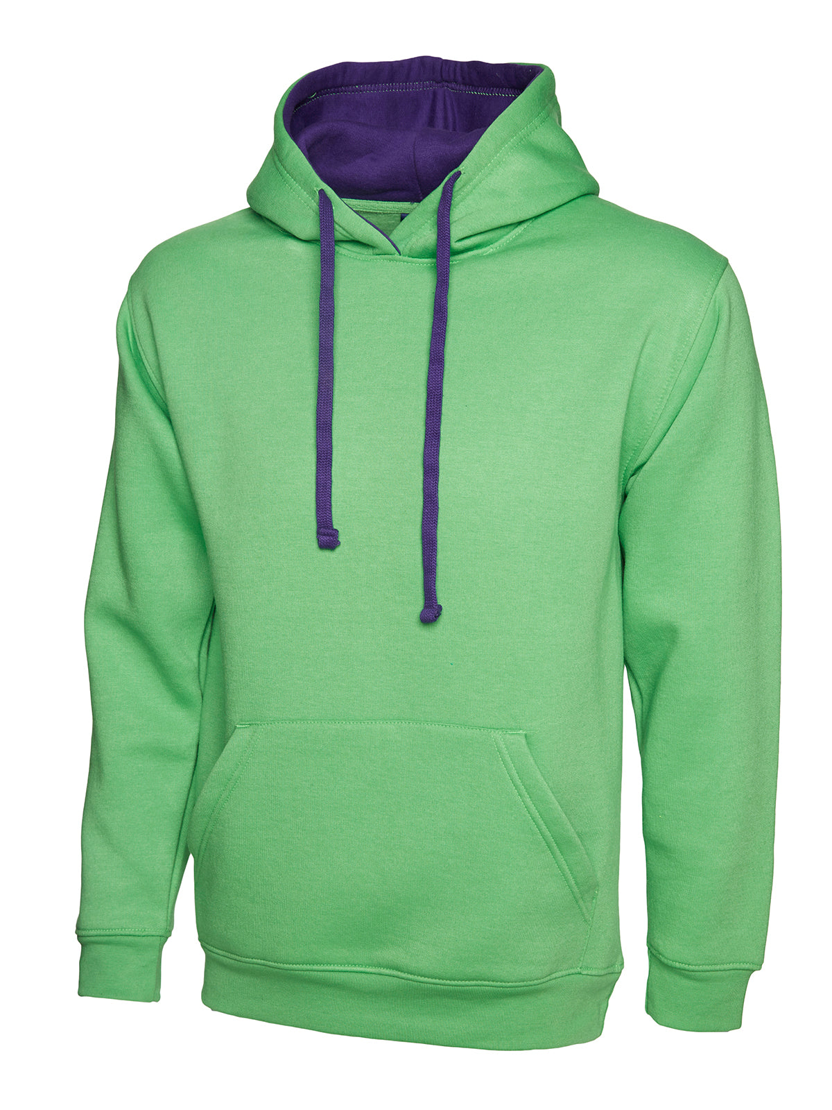 Uneek Contrast Hooded Sweatshirt Lime/Purple