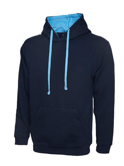 Uneek Contrast Hooded Sweatshirt Navy/Sky