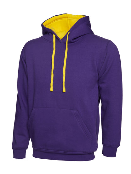 Uneek Contrast Hooded Sweatshirt Purple/Yellow