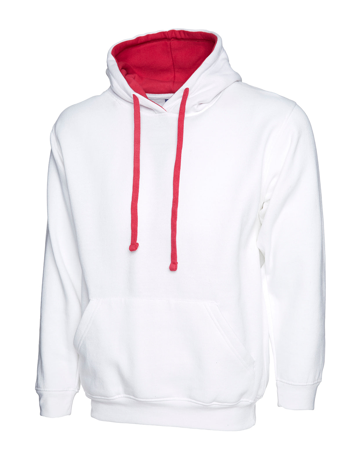 Uneek Contrast Hooded Sweatshirt White/Fuchsia
