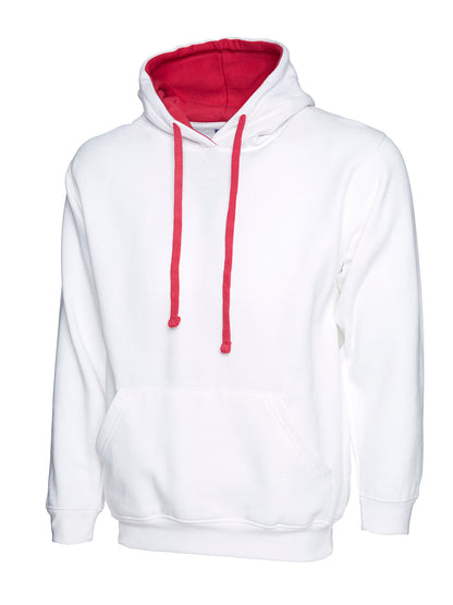 Uneek Contrast Hooded Sweatshirt White/Fuchsia