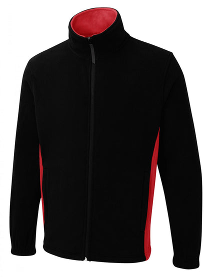 Uneek Two Tone Full Zip Fleece Jacket Black/Red
