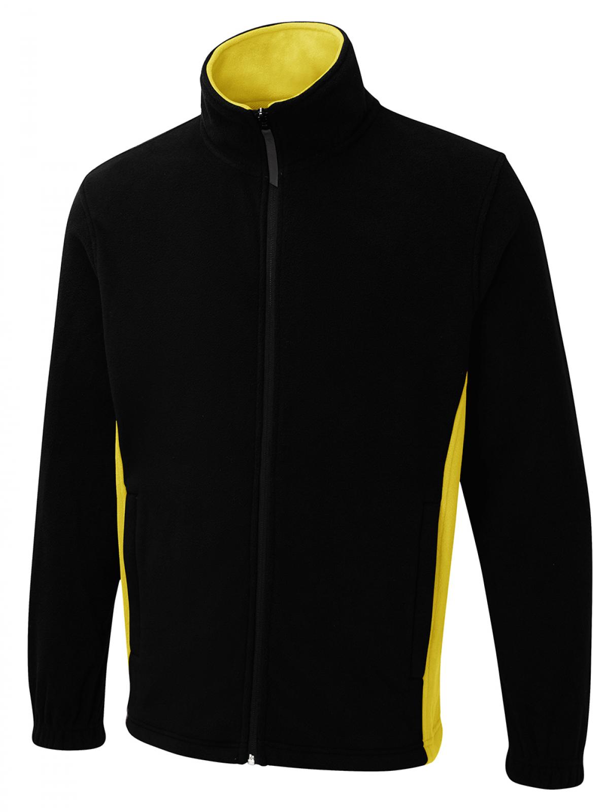 Uneek Two Tone Full Zip Fleece Jacket Black/Yellow