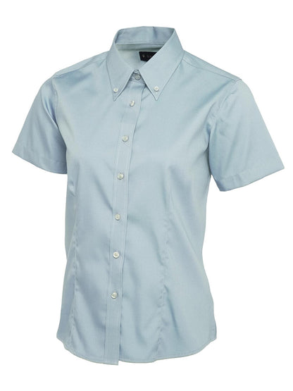Uneek Ladies Pinpoint Oxford Half Sleeve Shirt Light Blue