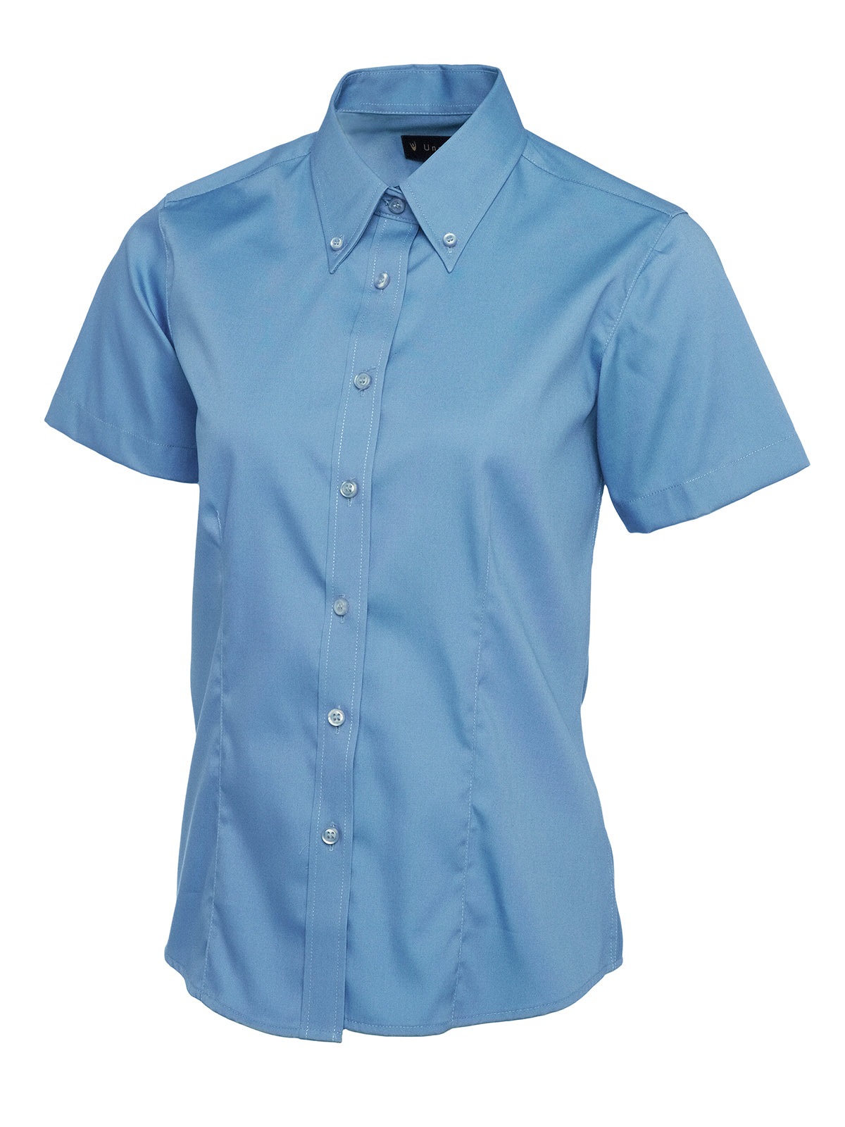 Uneek Ladies Pinpoint Oxford Half Sleeve Shirt Mid Blue