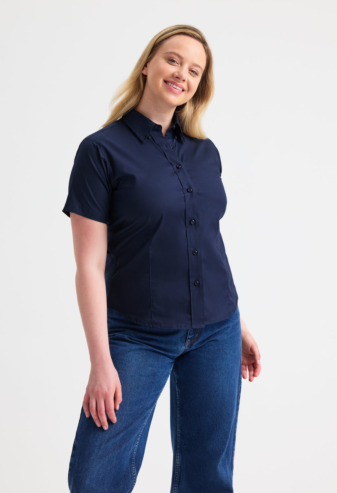 Uneek Ladies Pinpoint Oxford Half Sleeve Shirt Black
