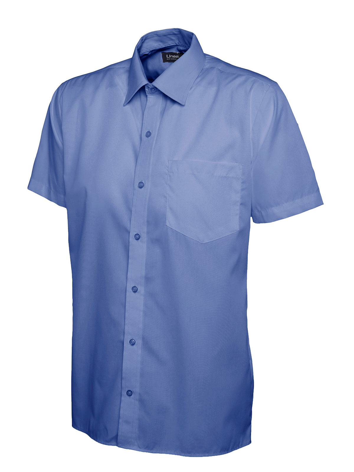 Uneek Mens Poplin Half Sleeve Shirt Mid Blue