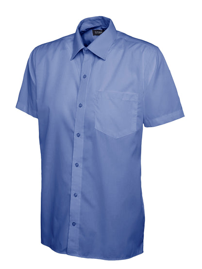 Uneek Mens Poplin Half Sleeve Shirt Mid Blue