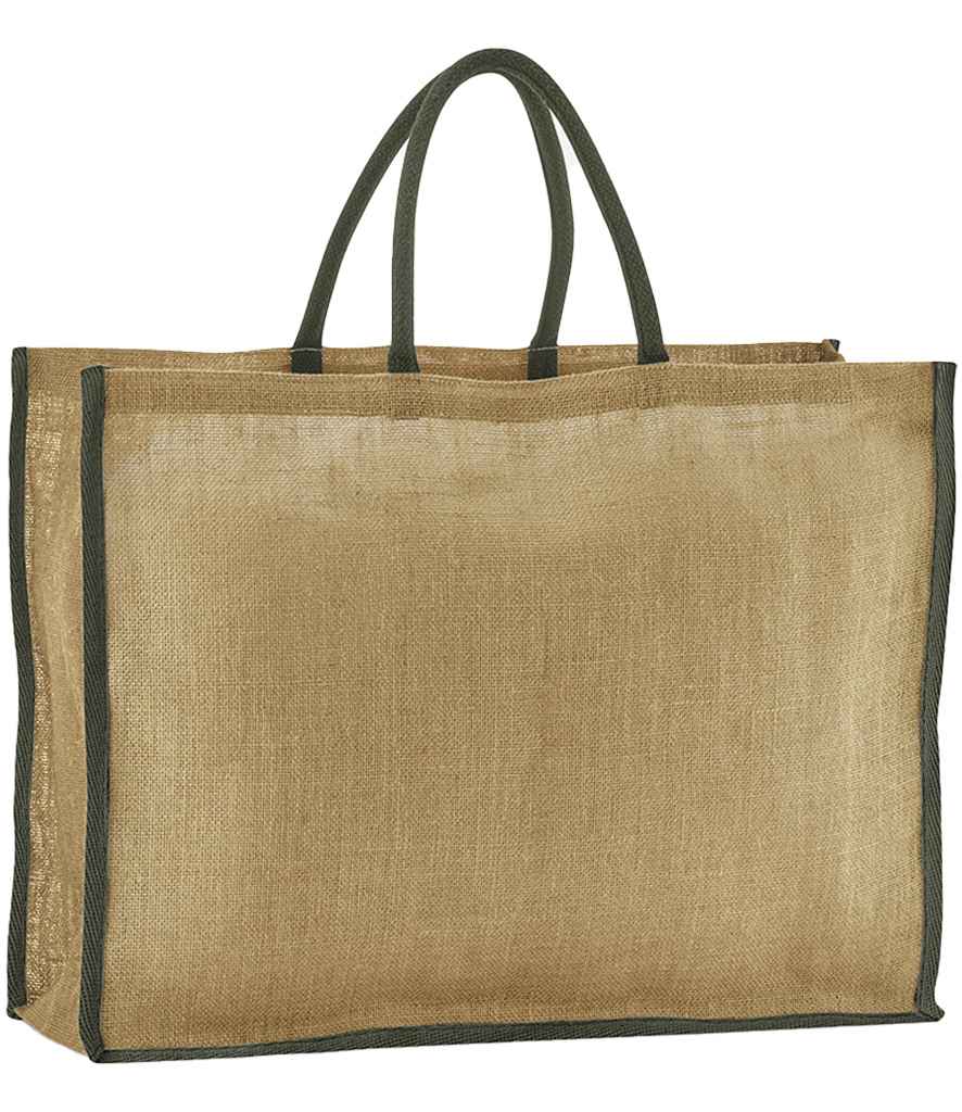 Westford Mill Natural Starched Jute Market Shopper in Natural/Olive Green