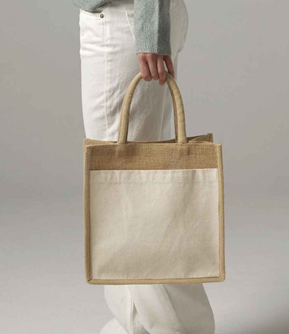 Westford Mill Cotton Pocket Natural Starched Jute Midi Tote Bag - model image