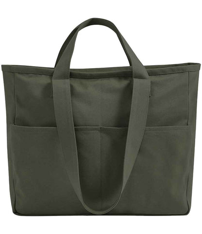 Westford Mill Double Handle Cargo Pocket Tote Bag in Olive Green