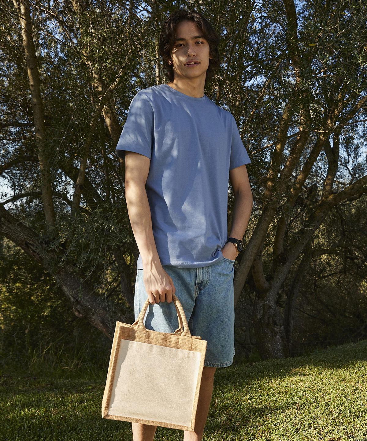 Westford Mill Cotton pocket jute midi tote Natural