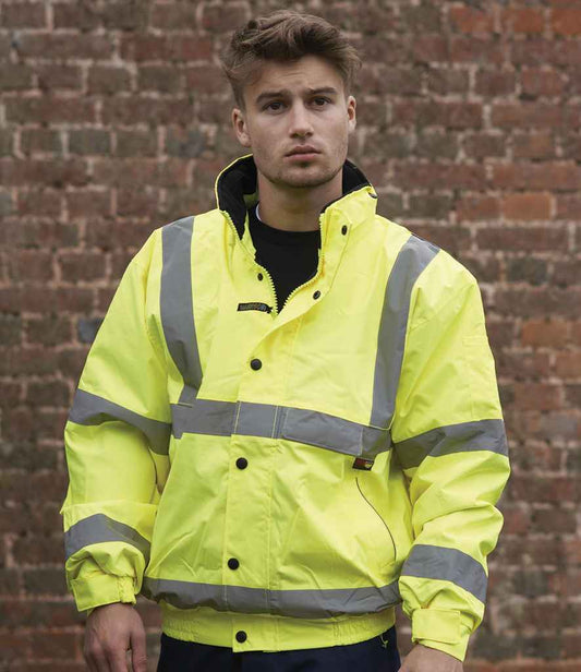 Warrior Hi-Vis Fleece Lined Bomber Jacket - Fluorescent Yellow