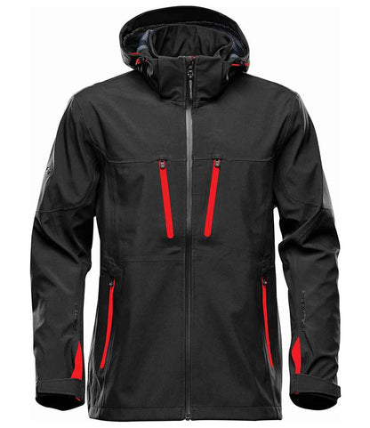 Stormtech Patrol Hooded Soft Shell Jacket in Black/Bright Red
