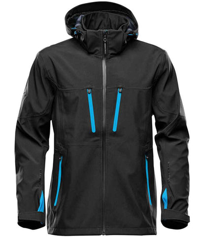 Stormtech Patrol Hooded Soft Shell Jacket in Black/Electric Blue