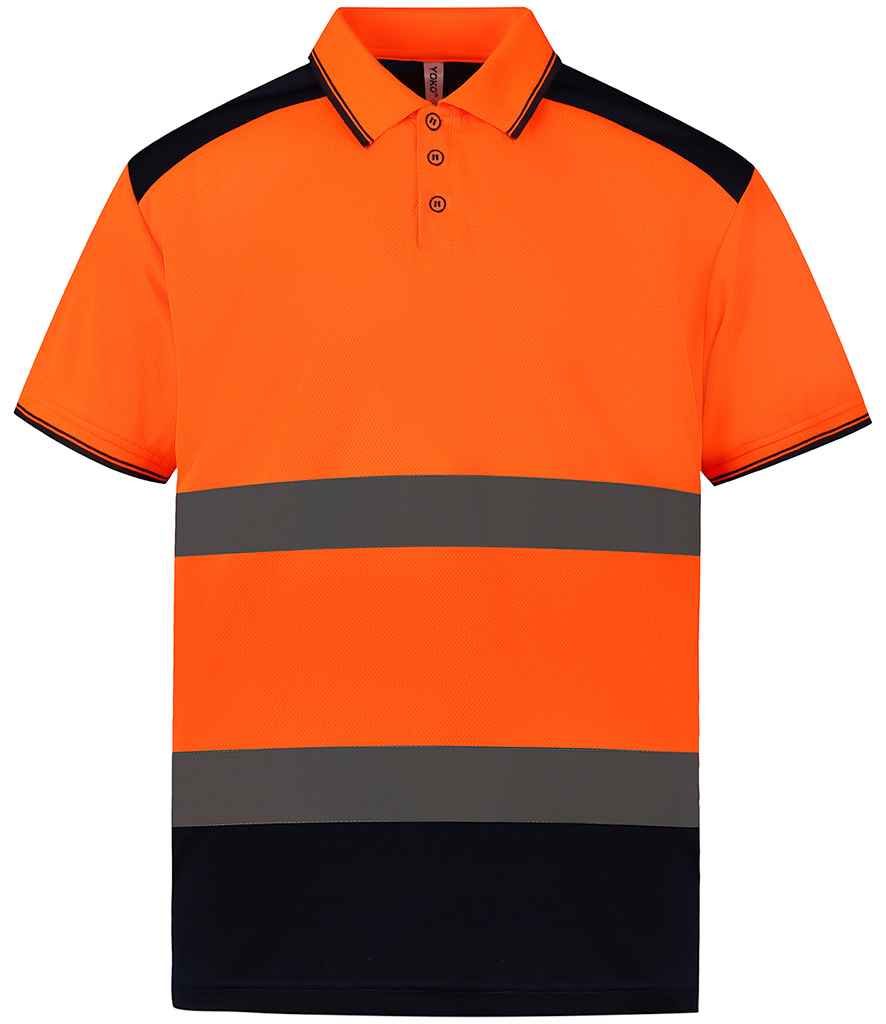 Yoko Two Tone Short Sleeve Polo Shirt in Orange/Navy