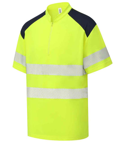 Yoko Mandarin Collar Zip Piqué Polo Shirt in Yellow