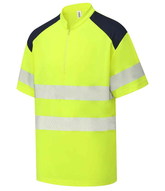 Yoko Mandarin Collar Zip Piqué Polo Shirt in Yellow