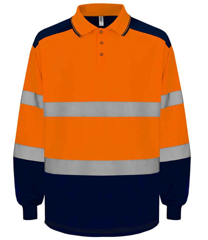 Yoko Two Tone Long Sleeve Polo Shirt in Orange/Navy