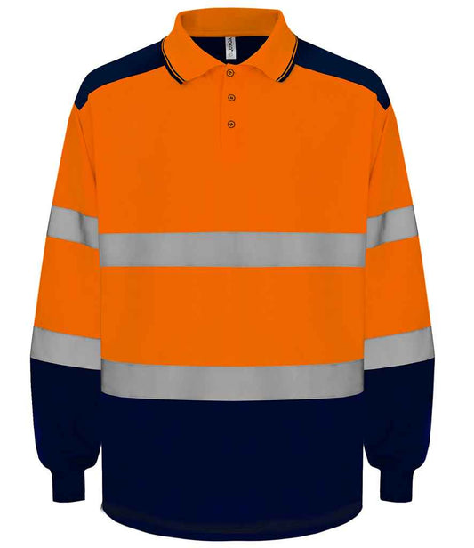 Yoko Two Tone Long Sleeve Polo Shirt - Orange/Navy