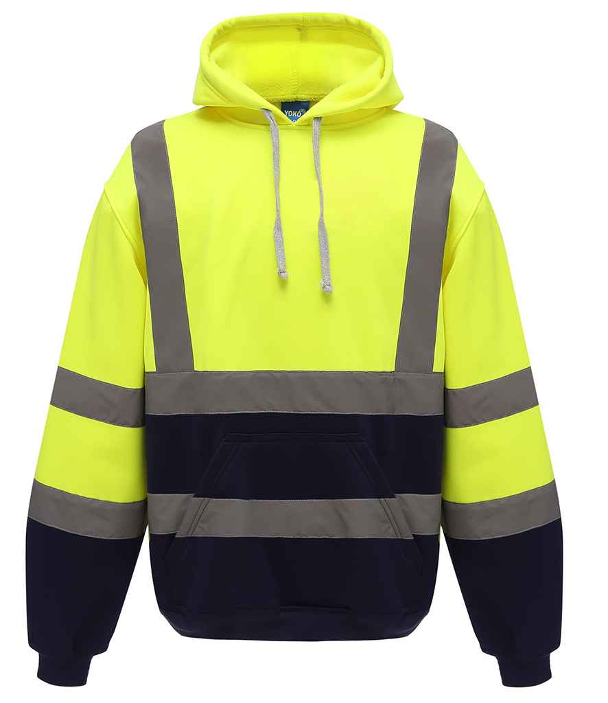 Yoko Hi-Vis Pull Over Hoodie in Yellow/Navy
