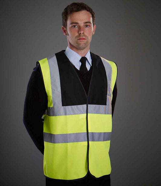Yoko Hi-Vis Two Band and Braces Waistcoat - Black/Yellow