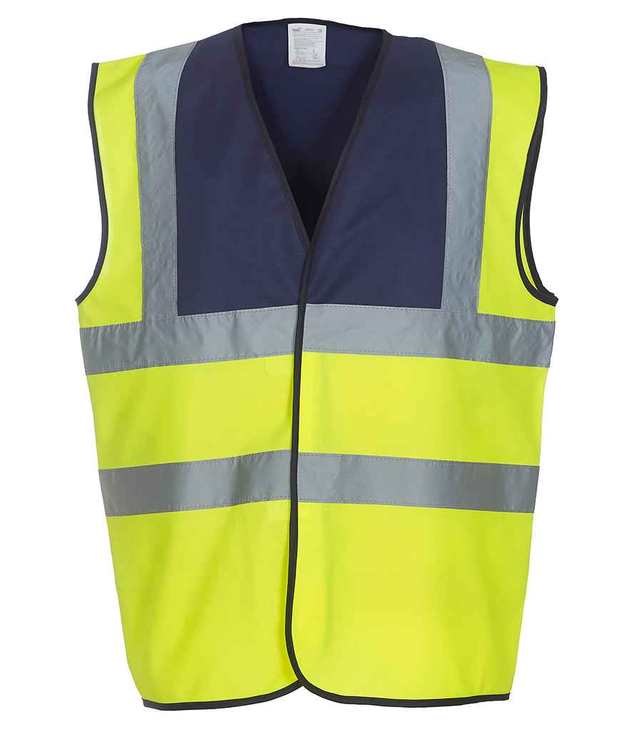 Yoko Hi-Vis Two Band and Braces Waistcoat in Navy/Yellow