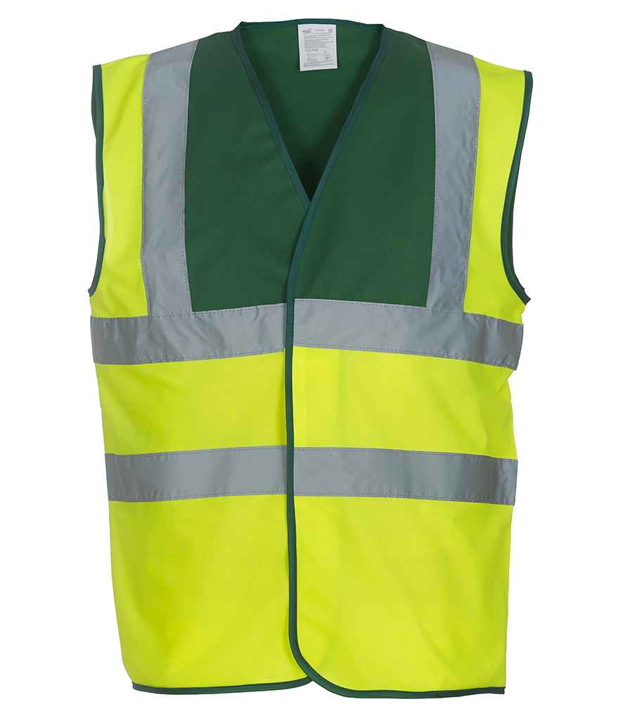 Yoko Hi-Vis Two Band and Braces Waistcoat in Paramedic Green/Yellow