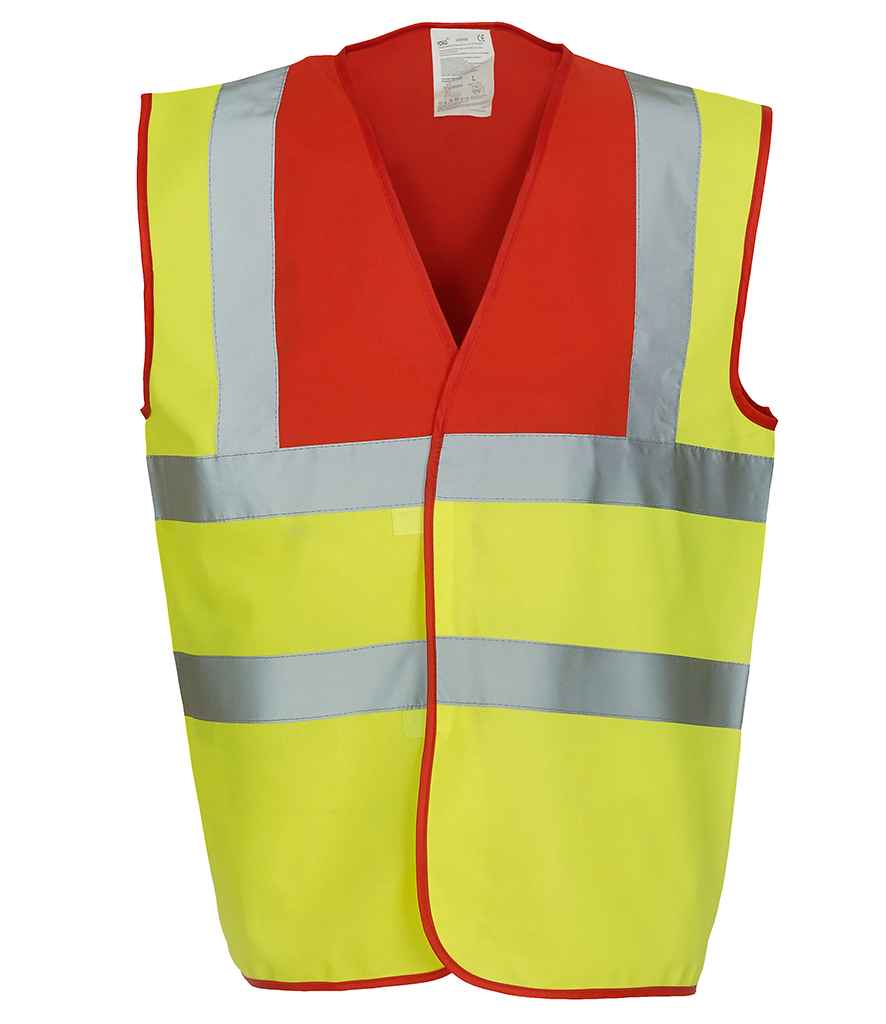 Yoko Hi-Vis Two Band and Braces Waistcoat in Red/Yellow