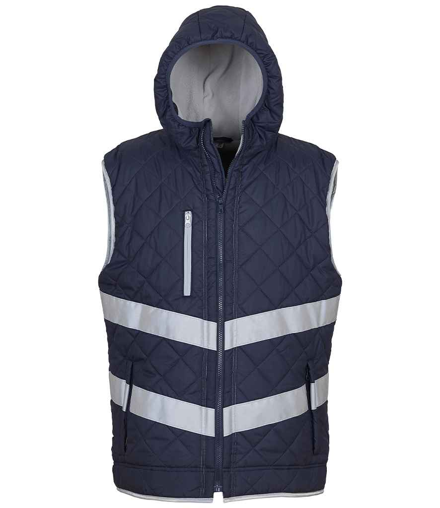 Yoko Hi-Vis Kensington Hooded Gilet in Navy