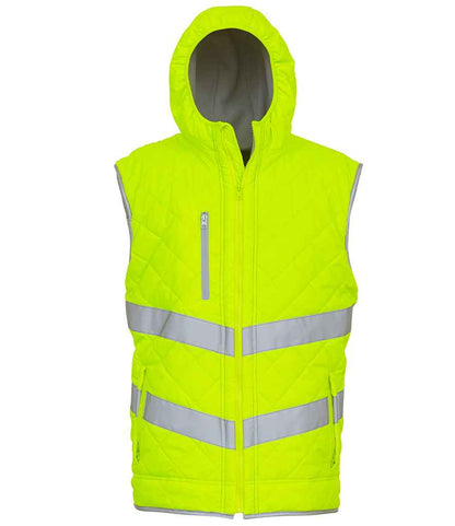 Yoko Hi-Vis Kensington Hooded Gilet in Yellow