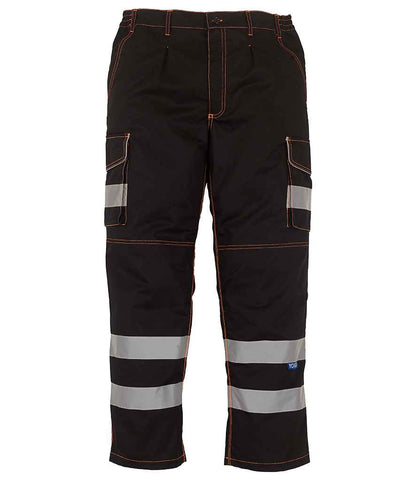 Yoko Hi-Vis Cargo Trousers with Knee Pad Pockets in Black