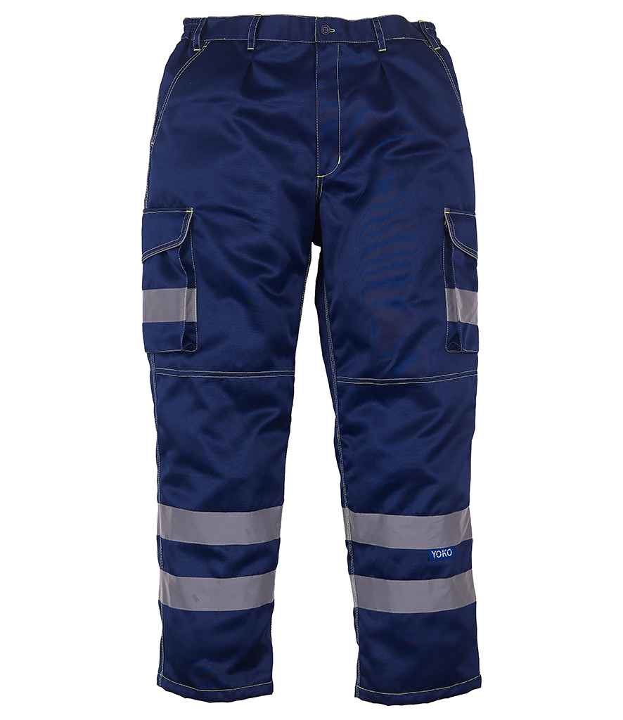 Yoko Hi-Vis Cargo Trousers with Knee Pad Pockets in Navy