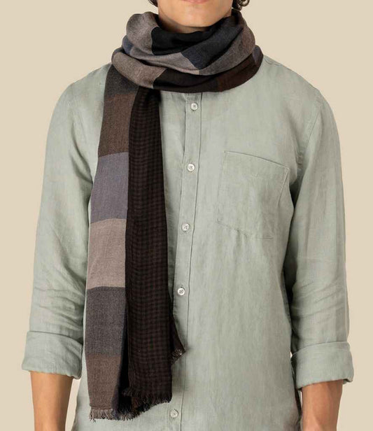 Spasso Brown Patchwork/Check Reversible Scarf
